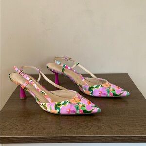 Nine West Floral Slingback Heels - Pink and Green
